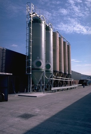 Tall Glass Reinforced Sillos For Storage of Liquids with Steel Access Work